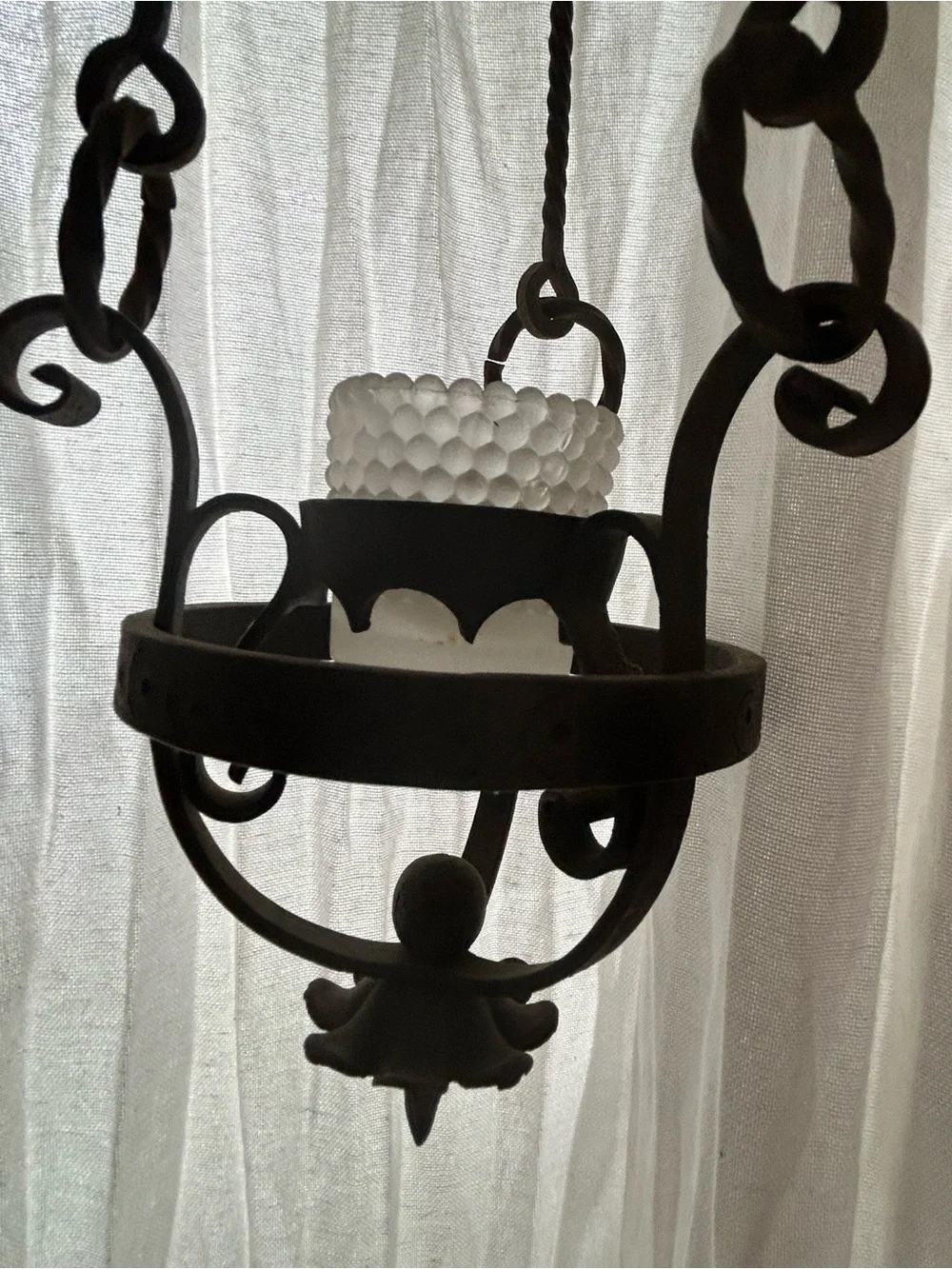 Vintage cast Iron Hanging Candle Holder - Black